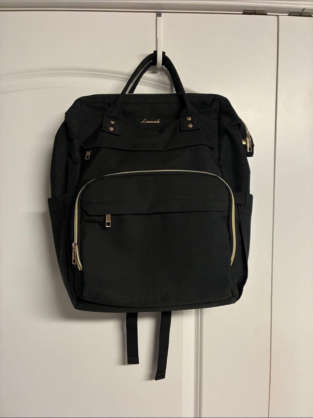 Black Lovevook Backpack Tote with Gold Hardware